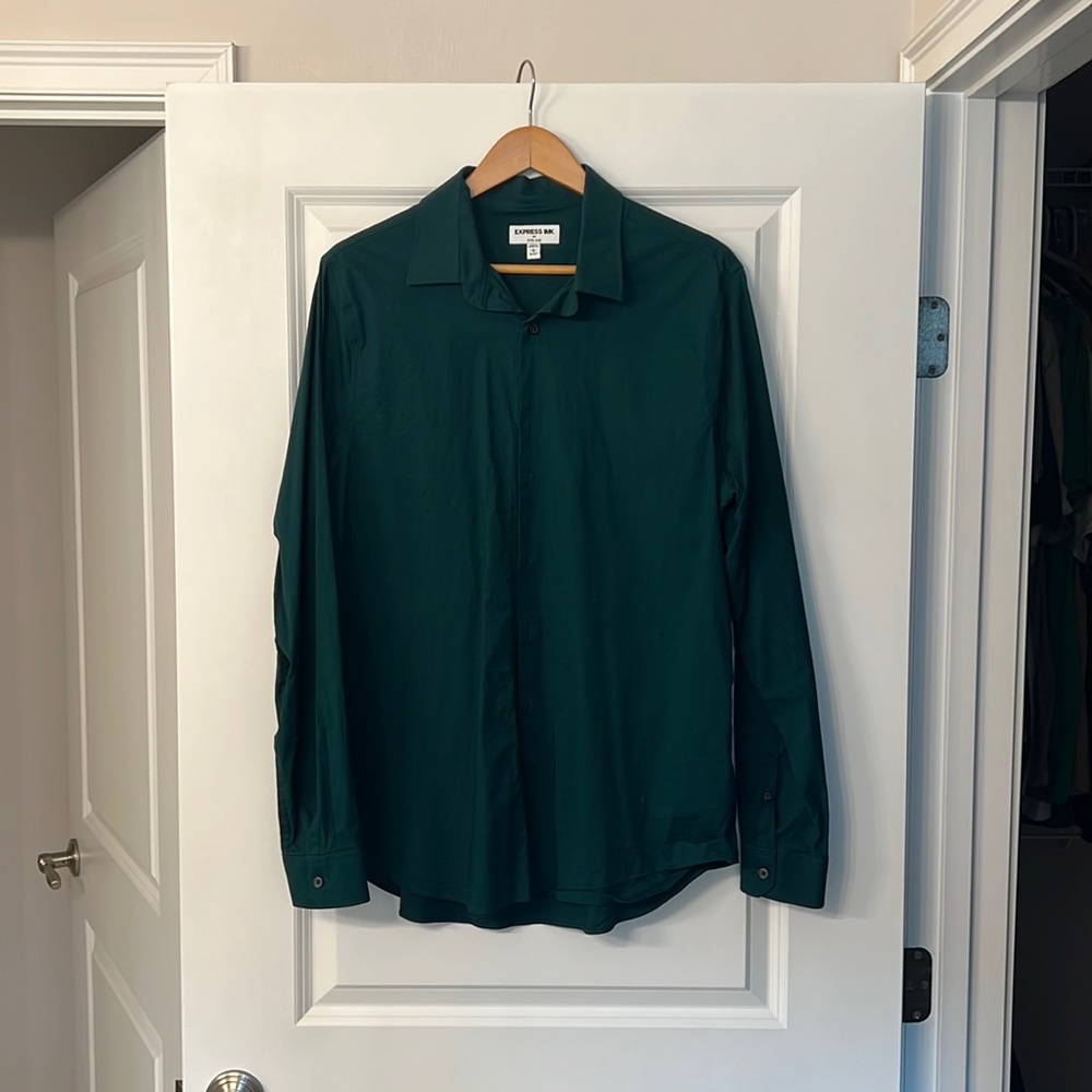 Express Shirts | 1mx Extra Slim Dark Emerald Green Shirt Size Large